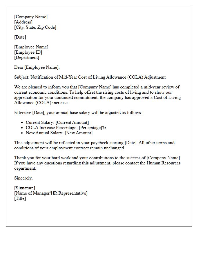 Mid-Year Cost of Living Allowance Increase Letter