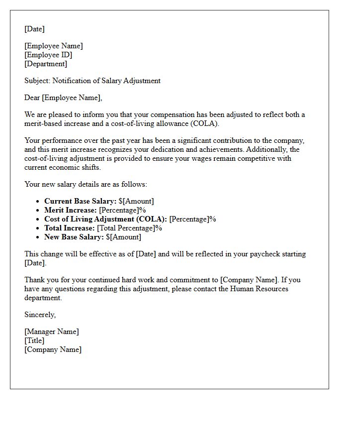 Merit and Cost of Living Allowance Combined Letter