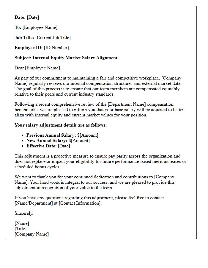 Internal Equity Market Salary Alignment Letter