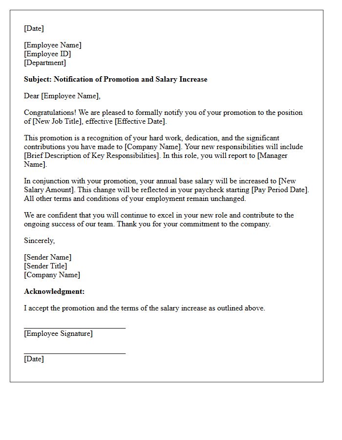 Standard Promotion Base Pay Increase Letter