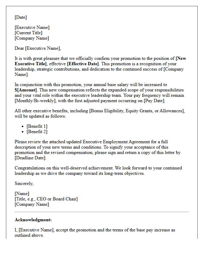 Executive Promotion Base Pay Increase Letter