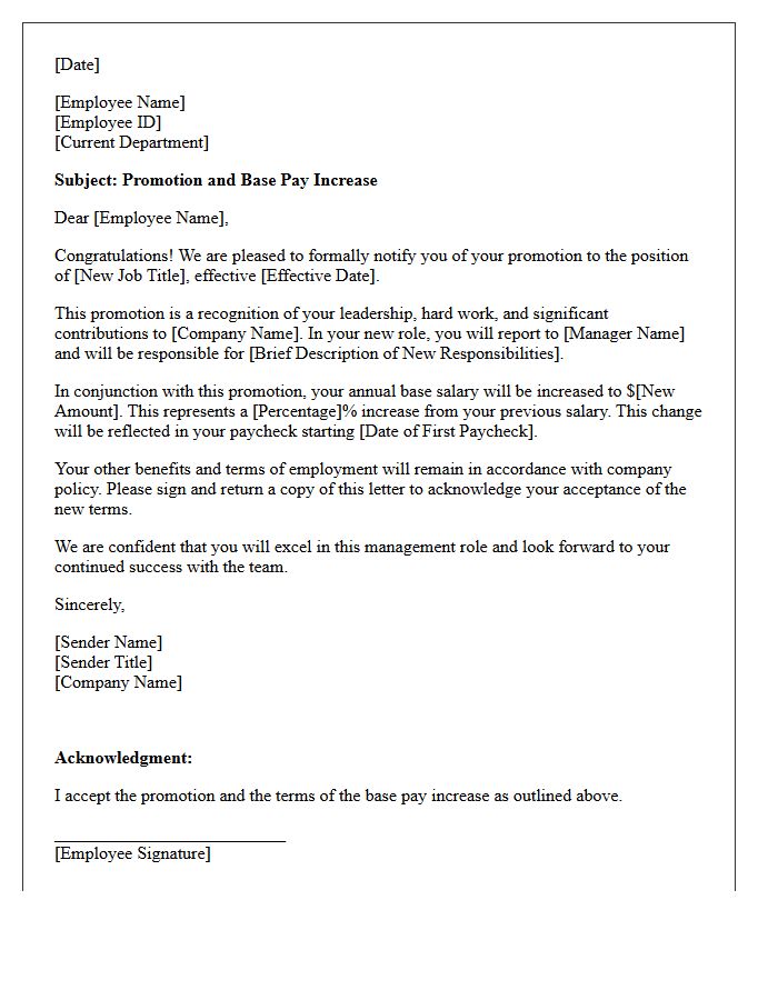 Management Promotion Base Pay Increase Letter