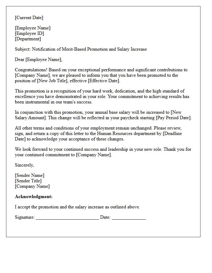 Merit Based Promotion Base Pay Increase Letter