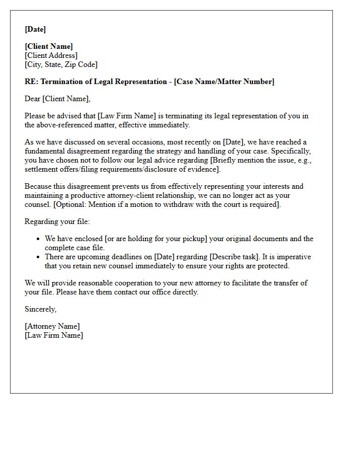 Termination Letter for Client Refusal to Follow Attorney Advice