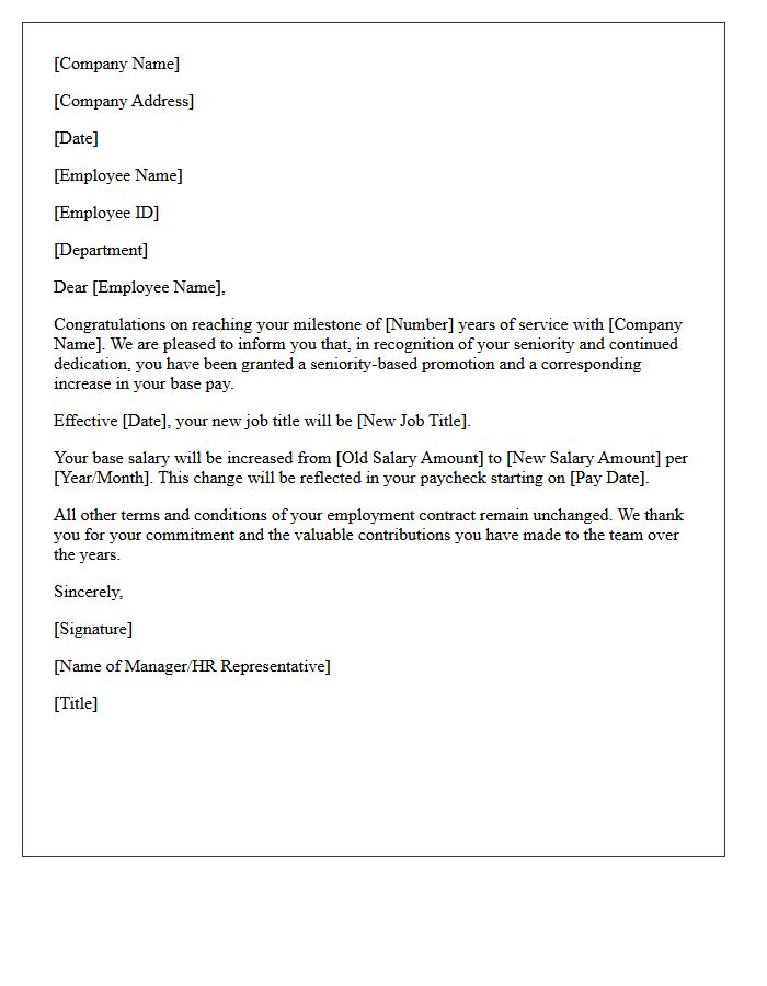 Seniority Promotion Base Pay Increase Letter