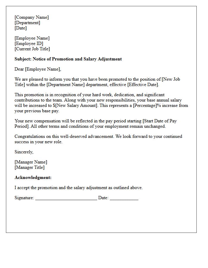 Departmental Promotion Base Pay Increase Letter
