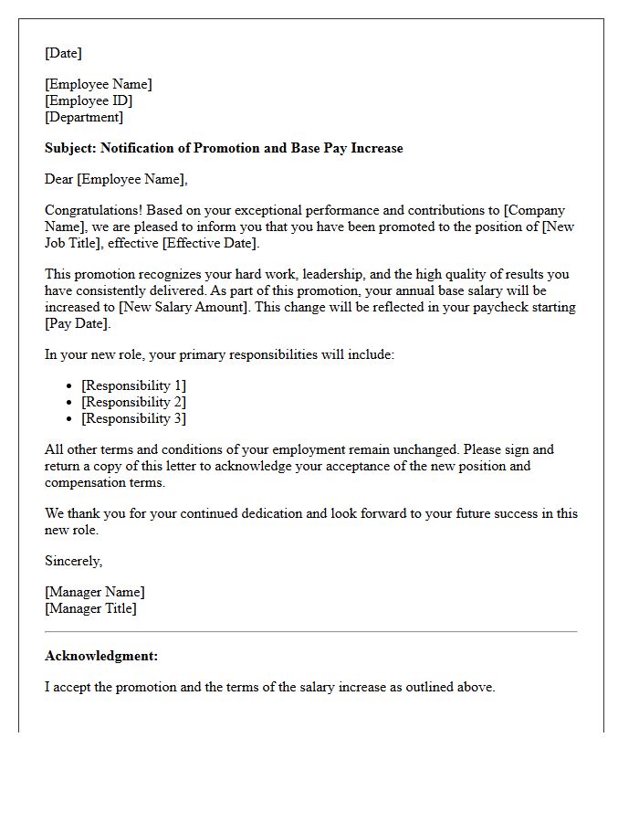 Performance Based Promotion Base Pay Increase Letter