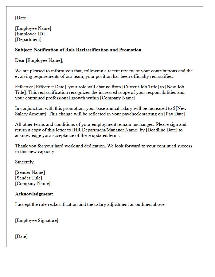 Role Reclassification Promotion Base Pay Increase Letter