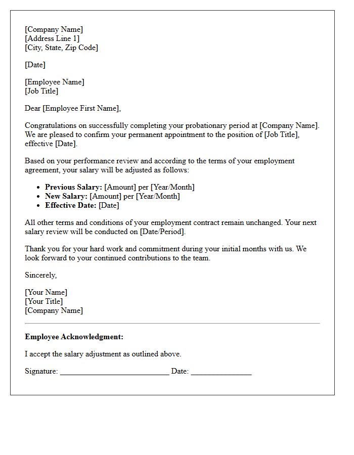 Standard Probationary Period Completion Salary Adjustment Letter