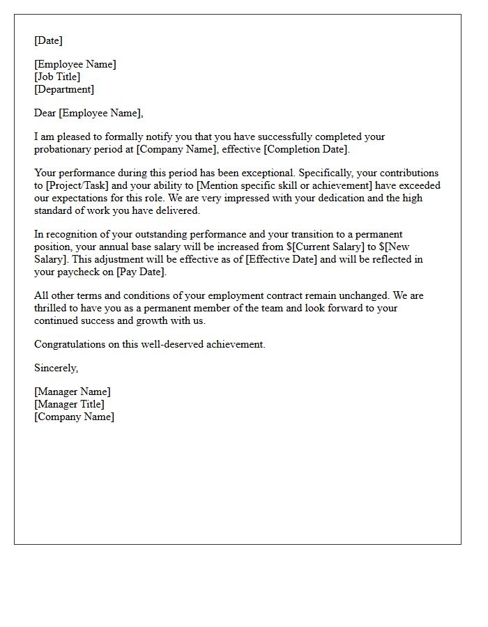 Exceptional Performance Probationary Period Completion Salary Adjustment Letter