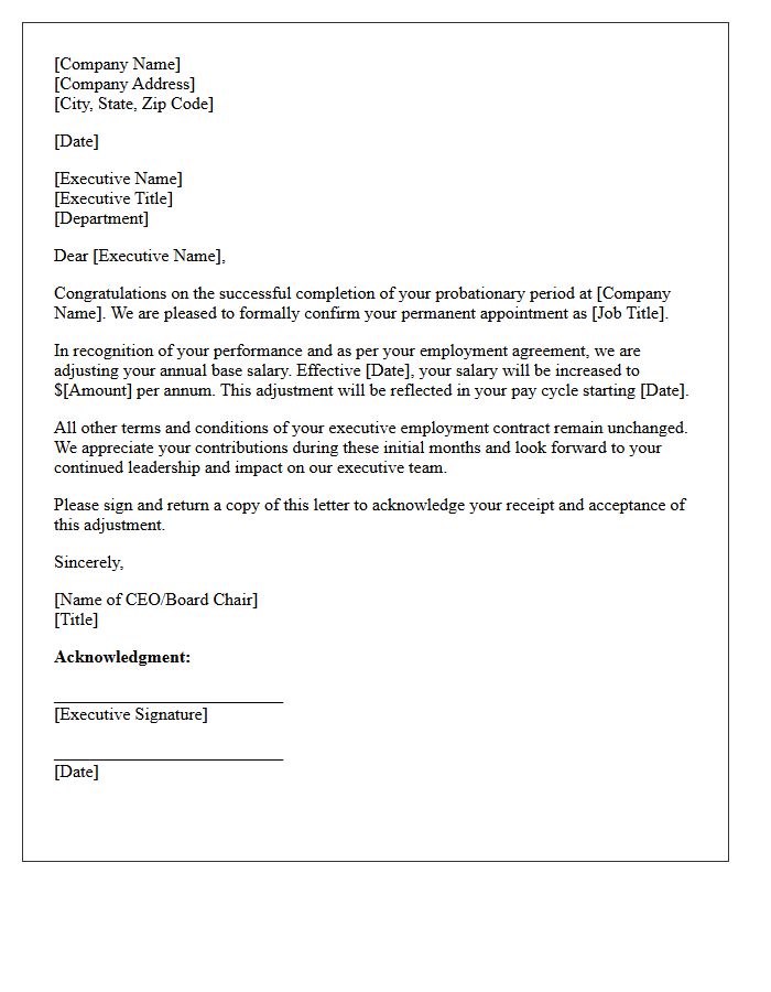 Executive Probationary Period Completion Salary Adjustment Letter