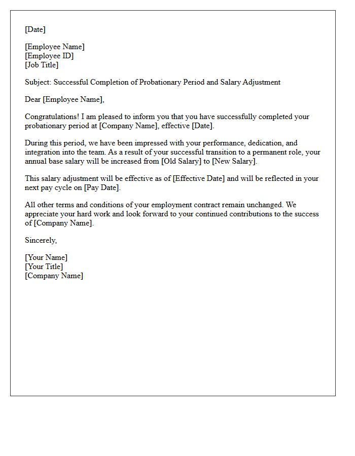 Successful Probationary Period Completion Salary Adjustment Letter