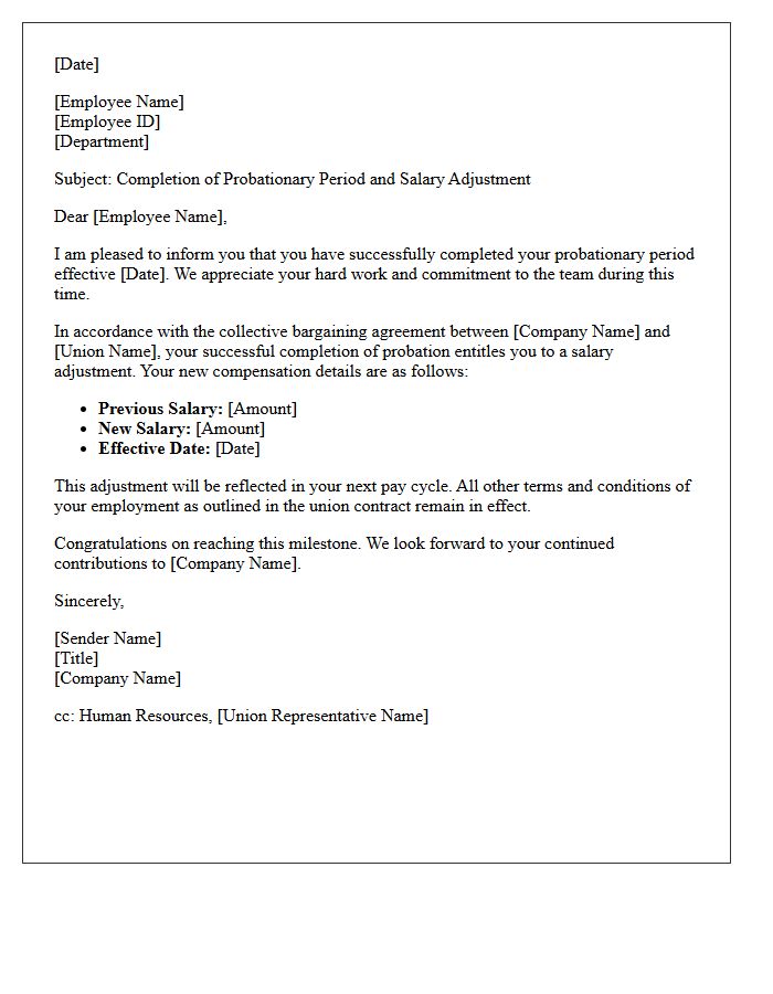 Union Member Probationary Period Completion Salary Adjustment Letter