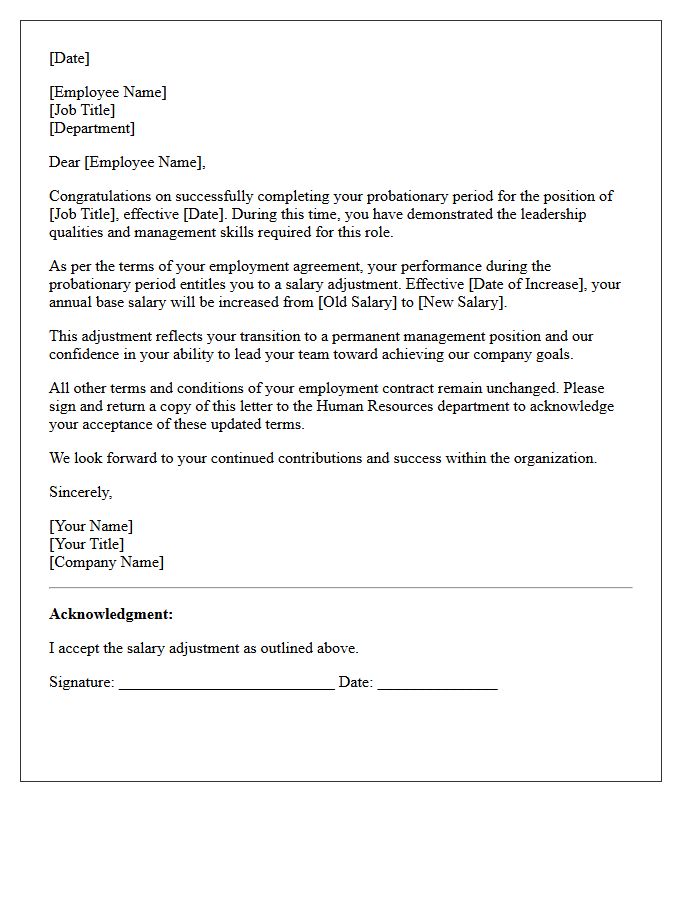 Management Probationary Period Completion Salary Adjustment Letter