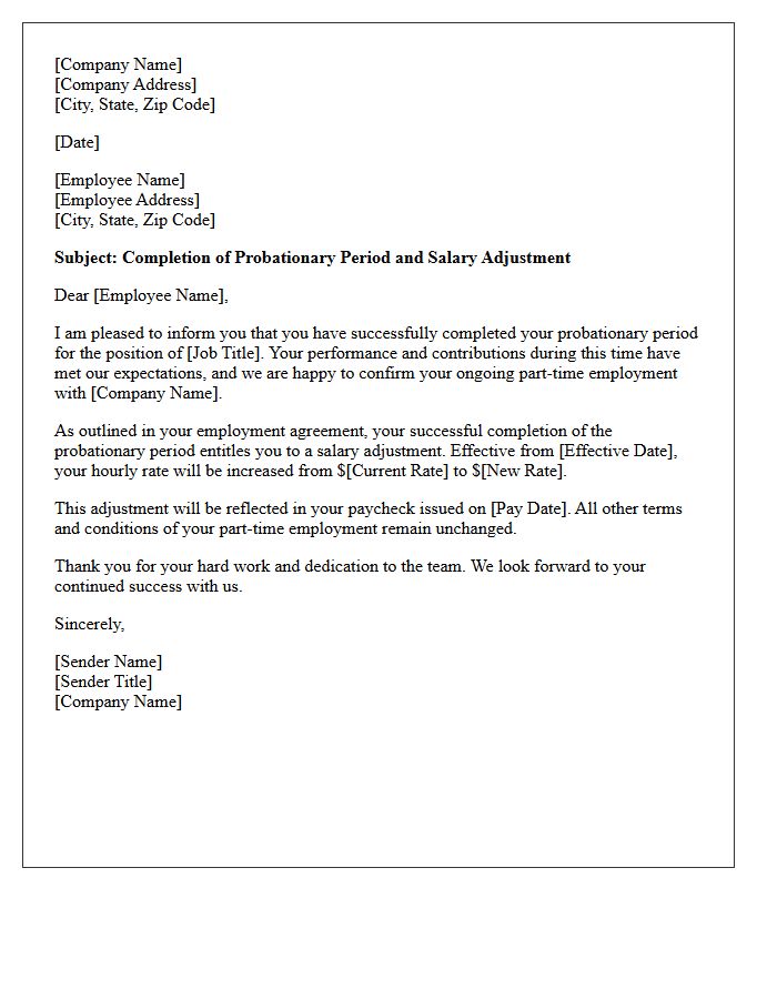 Part-Time Employee Probationary Period Completion Salary Adjustment Letter