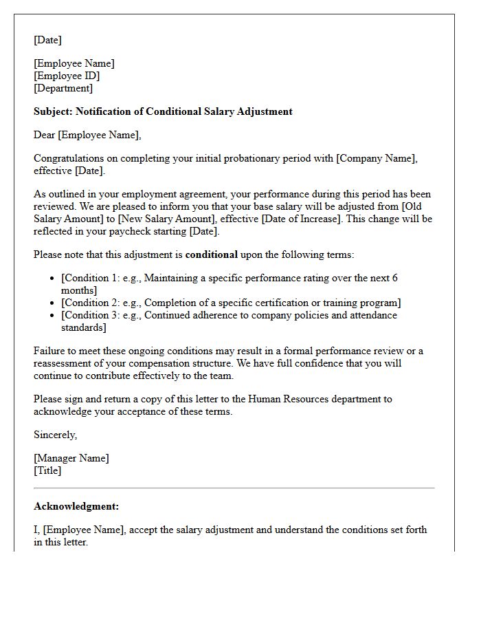 Conditional Probationary Period Completion Salary Adjustment Letter