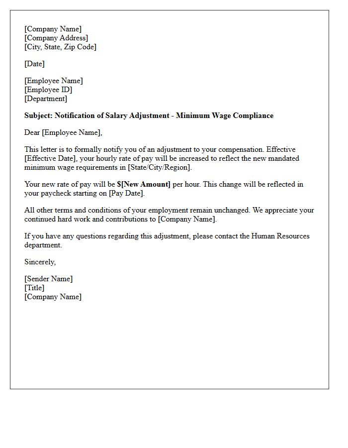 Standard Minimum Wage Compliance Salary Adjustment Letter