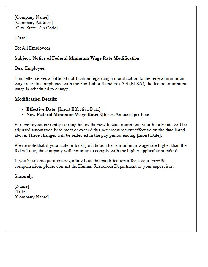 Federal Minimum Wage Rate Modification Notice Letter