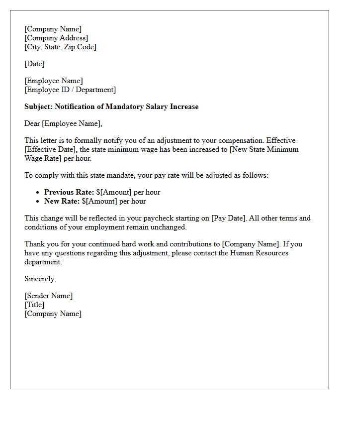 State Minimum Wage Mandatory Salary Increase Letter