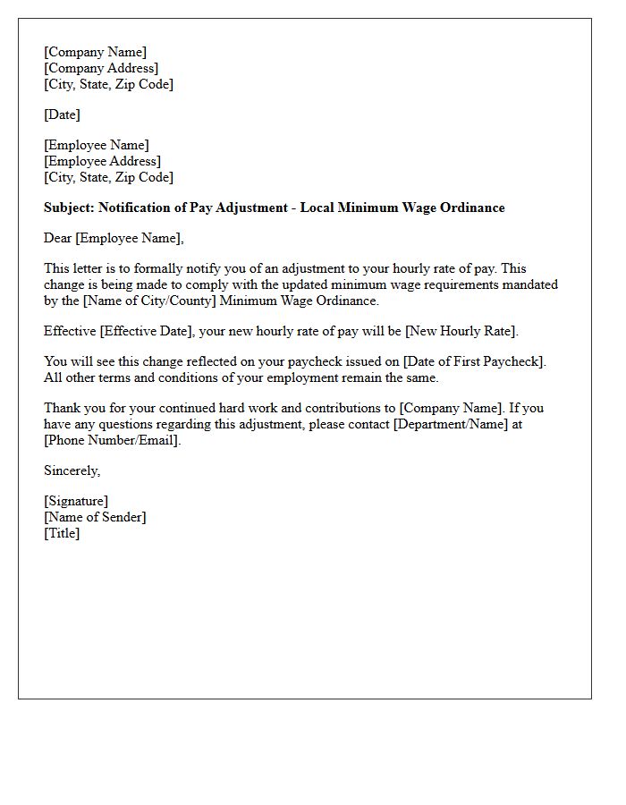 Local Ordinance Minimum Wage Pay Adjustment Letter