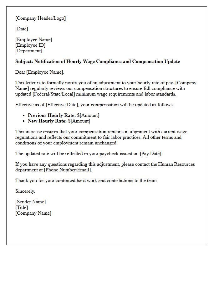Hourly Wage Compliance And Compensation Update Letter
