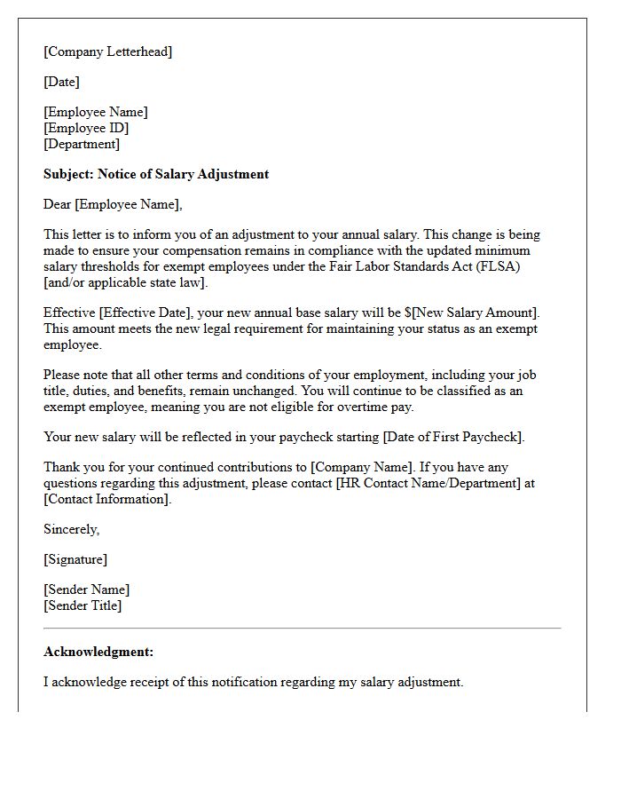 Exempt Employee Minimum Wage Threshold Adjustment Letter