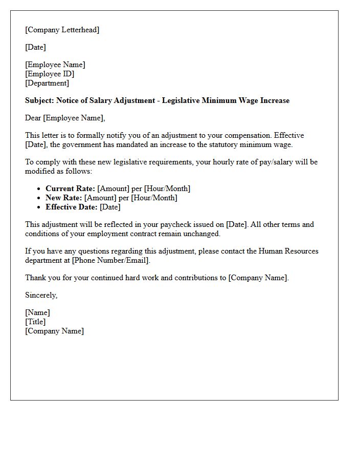Legislative Minimum Wage Earnings Modification Letter