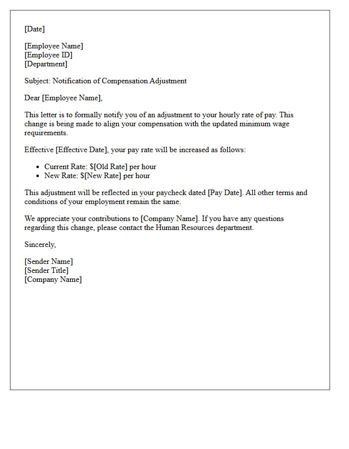 Entry-Level Minimum Wage Compensation Adjustment Letter