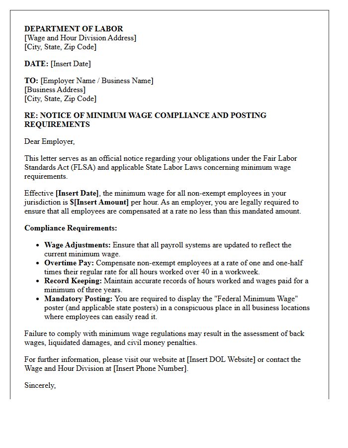 Department Of Labor Minimum Wage Compliance Notice Letter