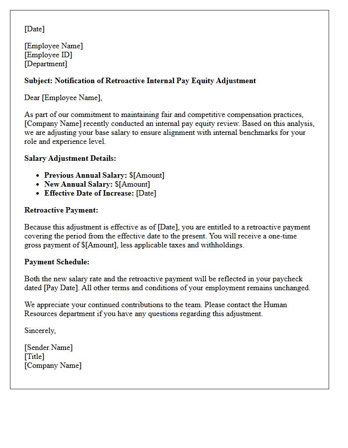 Retroactive Internal Pay Equity Adjustment Letter