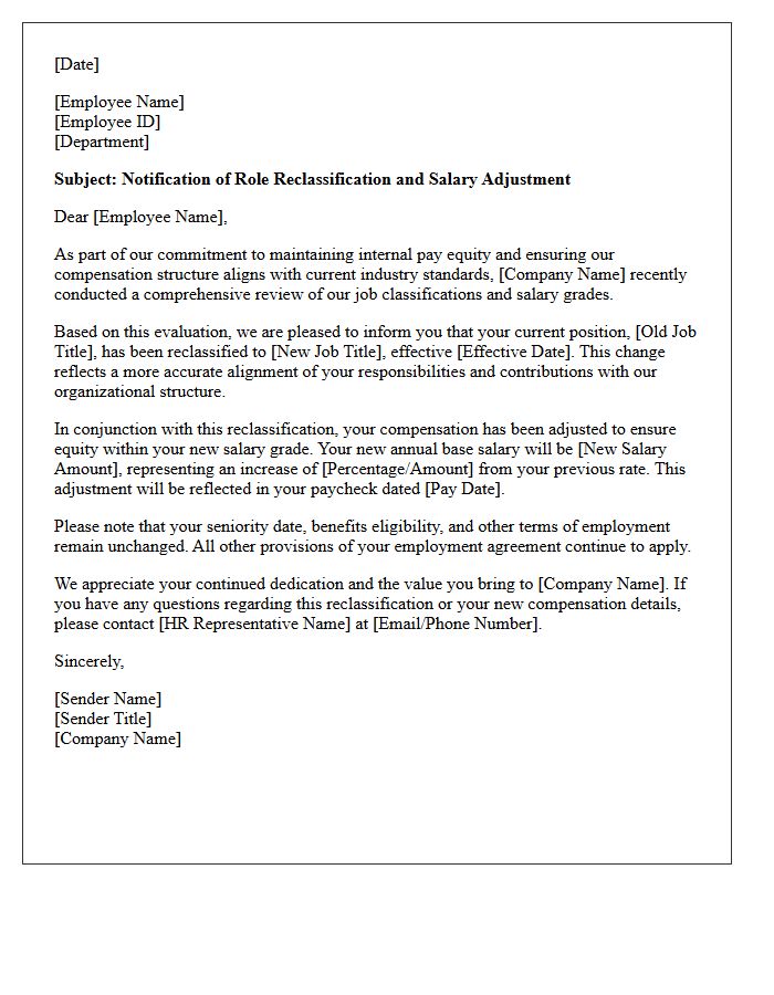 Role Reclassification Pay Equity Adjustment Letter