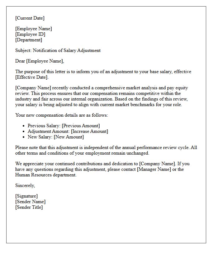 Market Analysis Pay Equity Adjustment Letter