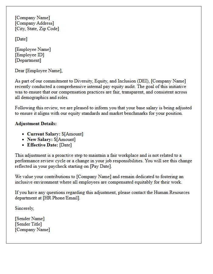 Diversity And Inclusion Pay Equity Adjustment Letter