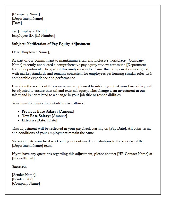 Department Wide Pay Equity Adjustment Letter