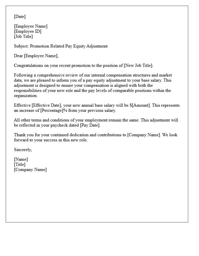 Promotion Related Pay Equity Adjustment Letter