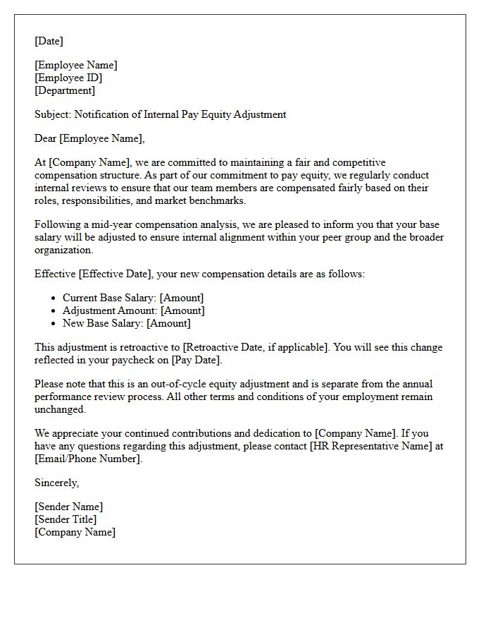 Mid-Year Internal Pay Equity Adjustment Letter