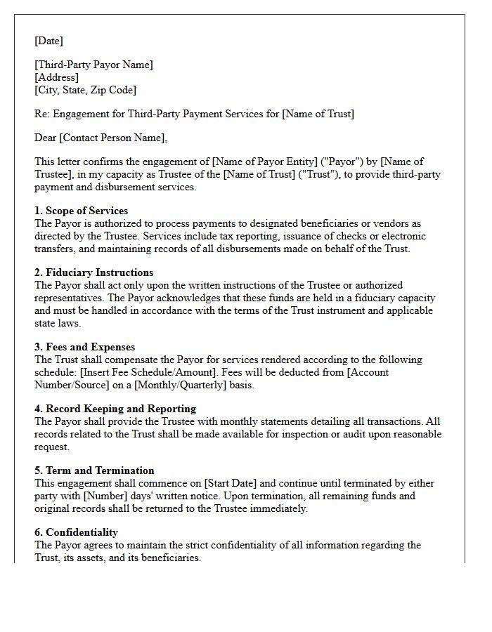 Trust Fiduciary Third-Party Payor Engagement Letter