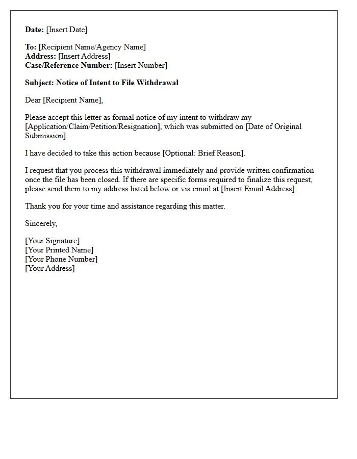 Notice of Intent to File Withdrawal Letter