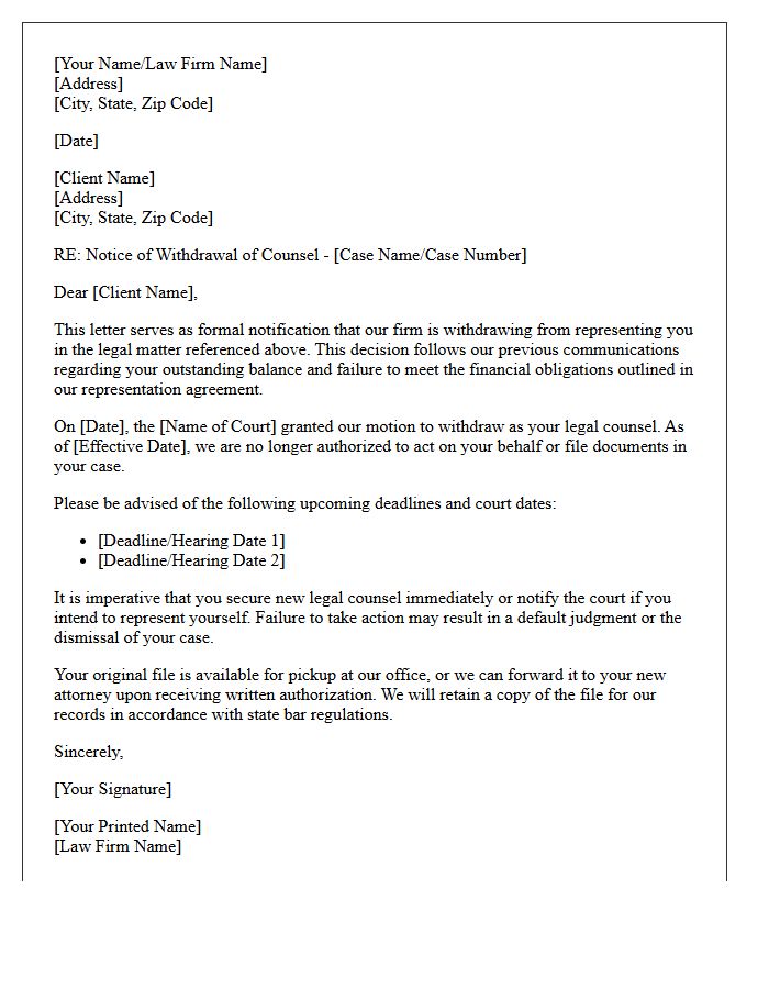 Non-Payment Court-Approved Disengagement Letter