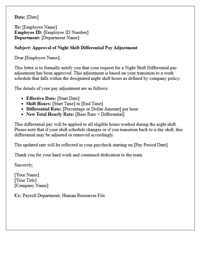 Night Shift Differential Pay Adjustment Approval Letter