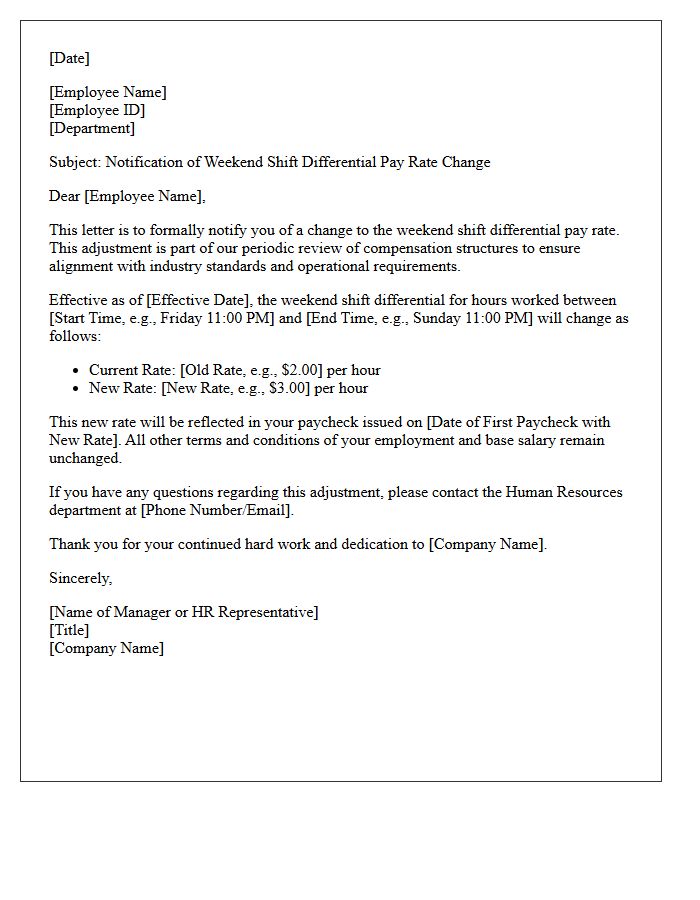 Weekend Shift Differential Pay Rate Change Letter