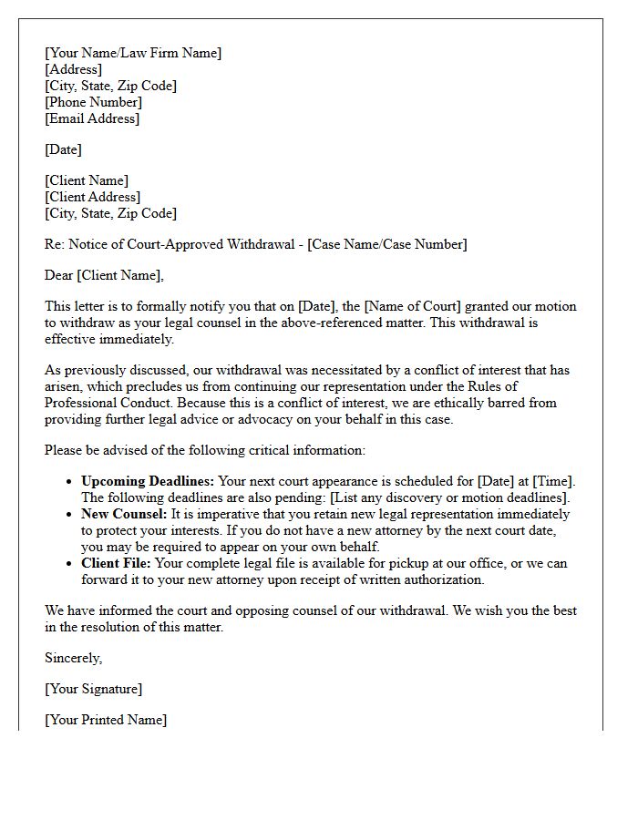 Conflict of Interest Court-Approved Withdrawal Letter