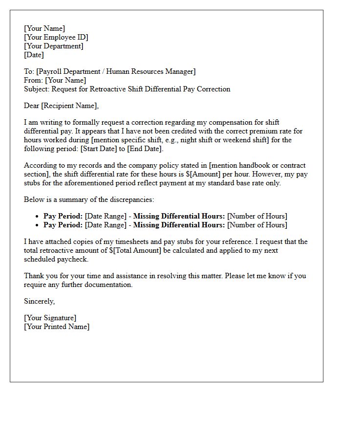 Retroactive Shift Differential Pay Correction Letter