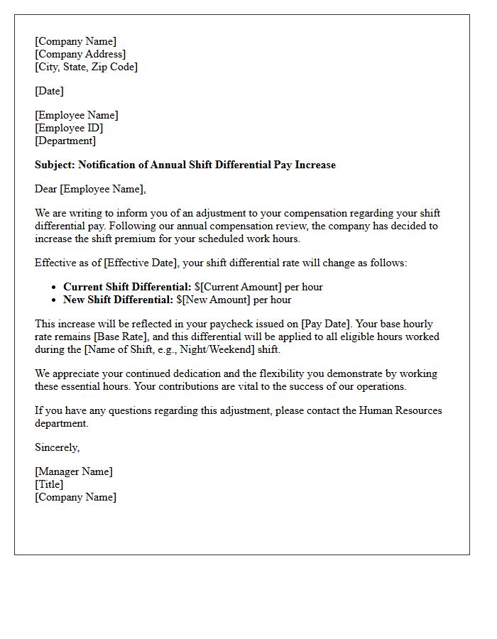 Annual Shift Differential Pay Increase Letter