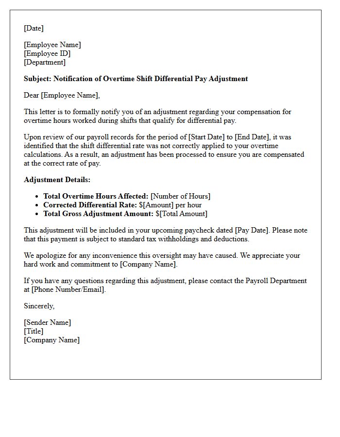 Overtime Shift Differential Pay Adjustment Letter
