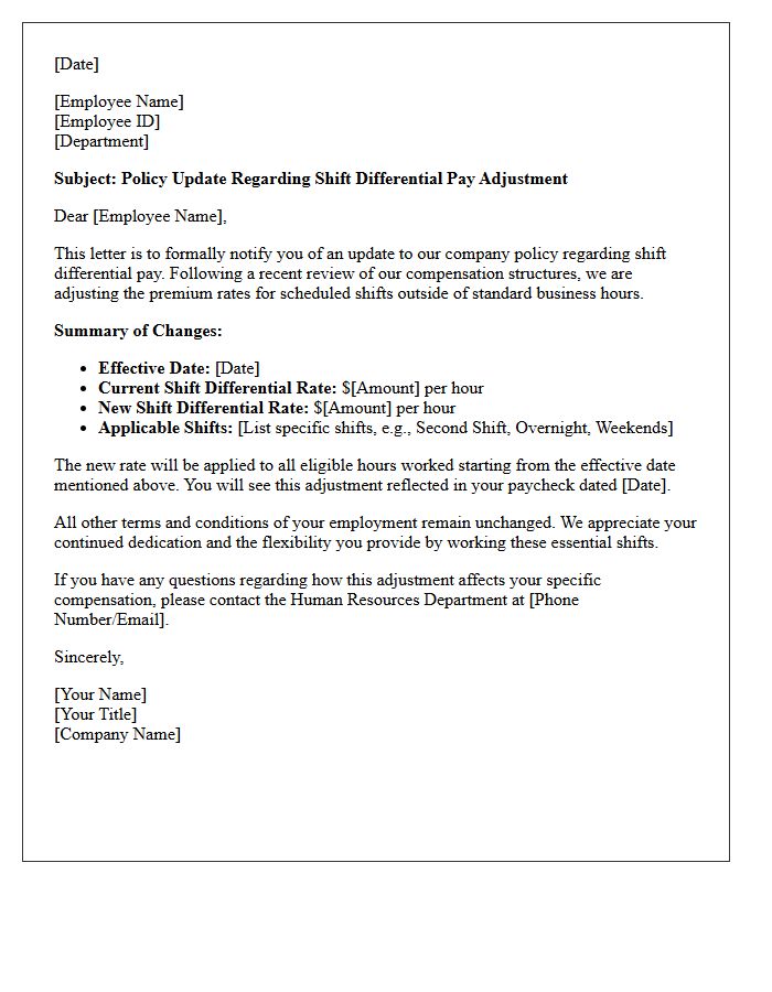 Policy Update Shift Differential Pay Adjustment Letter