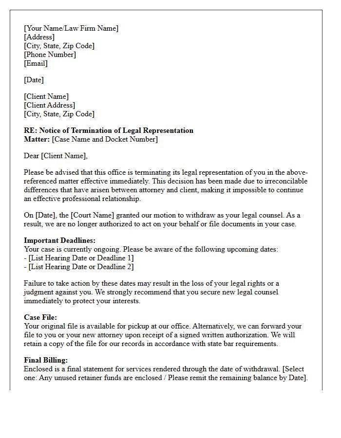 Irreconcilable Differences Court-Approved Disengagement Letter