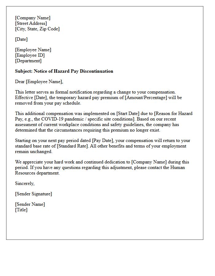 Hazard Pay Removal Letter
