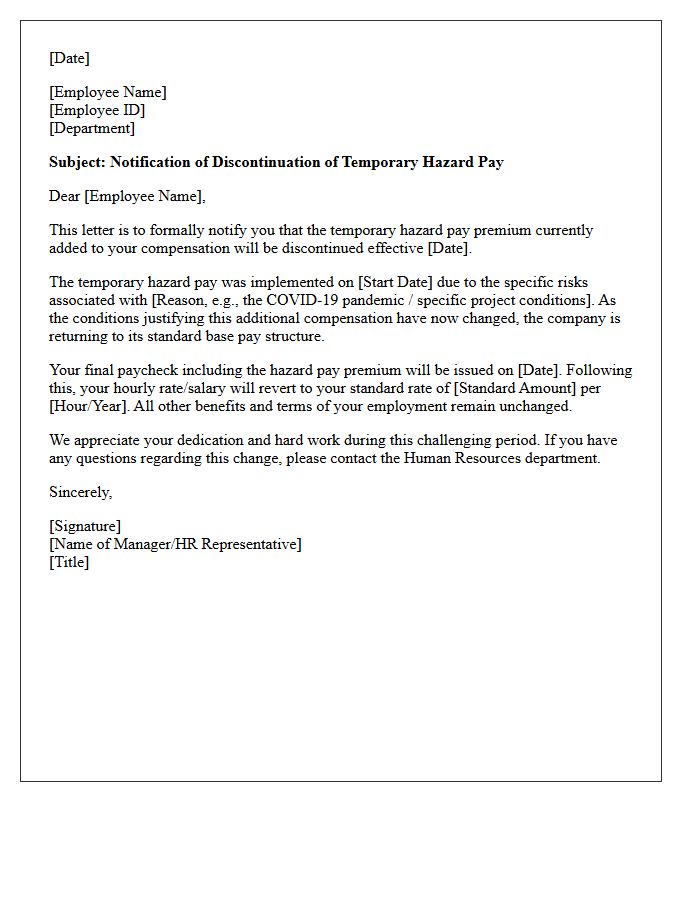 Temporary Hazard Pay Removal Letter