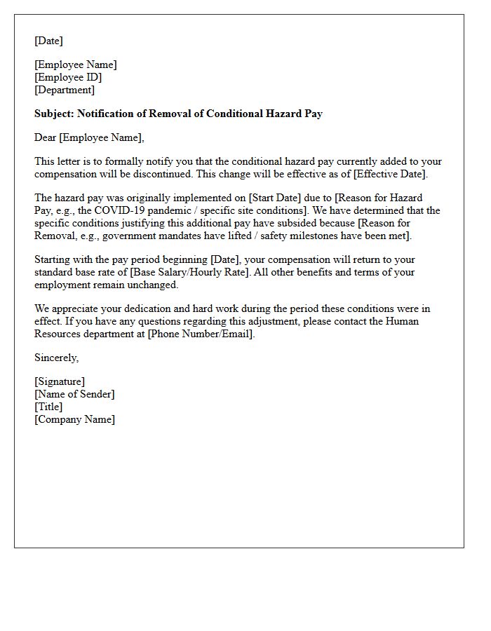 Conditional Hazard Pay Removal Letter